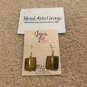 Trisha Waldron Handcrafted Square Brown and Gold Earrings
